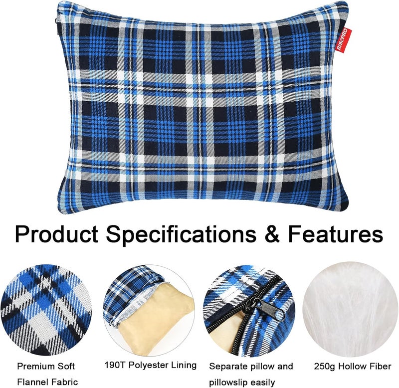 RISEPRO Outdoor Camping Pillow Lightweight, Compressible, Flannel Travel Pillow Cases, Washable Removable Pillow Cover Camping and Backpacking Blue - Image 3